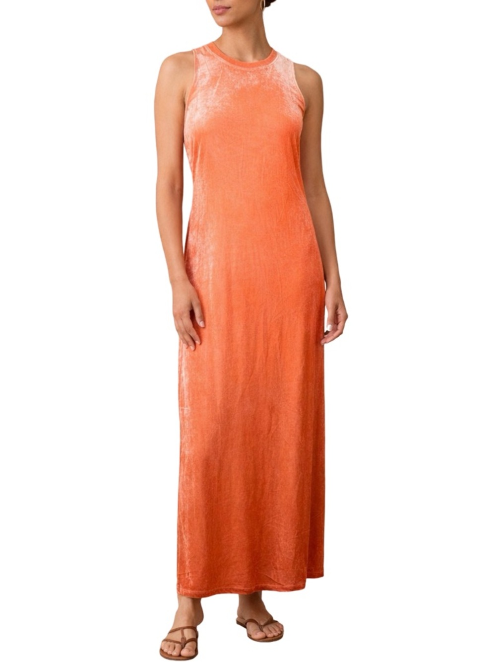 unsubscribed Orange Coral Velvet Maxi Column Dress - Size 4
